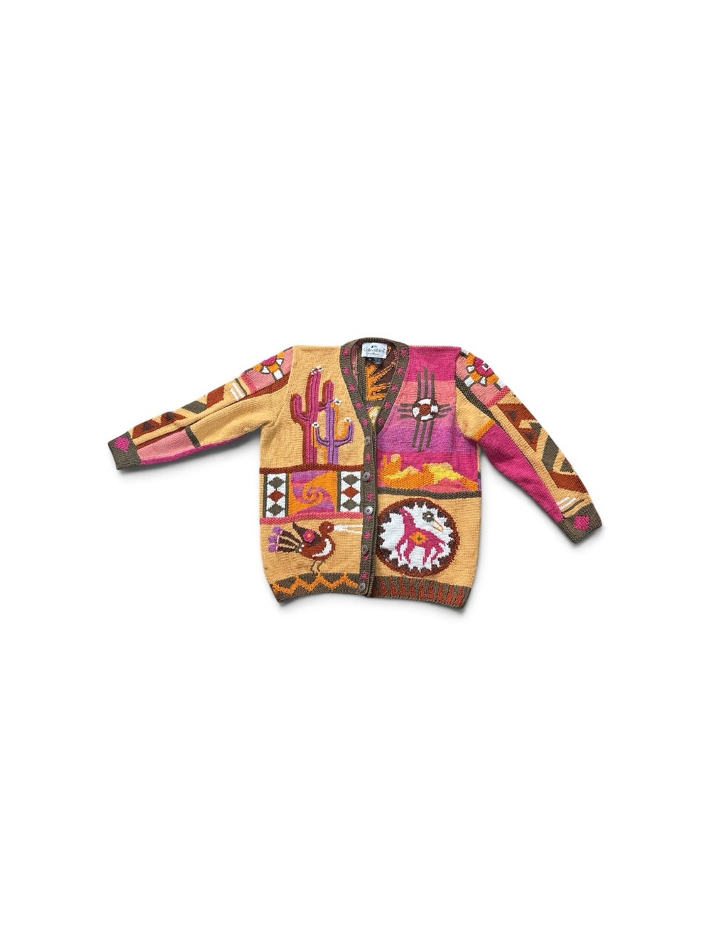 Vintage J Two Southwest Kokopelli Chunky Knit Cardigan Sweater Small Oversized